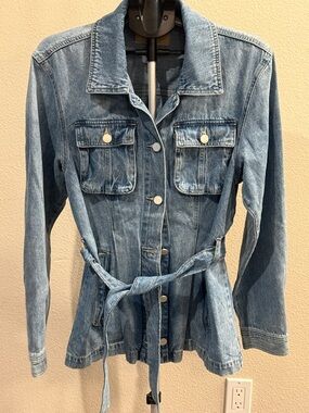 Blank NYC Light Blue Denim Jacket with Self Tie Belt